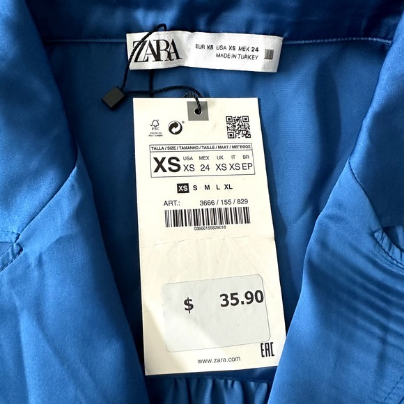 *NWT* Zara Royal Blue Crop Button Up Blouse Size XS - Picture 2 of 7